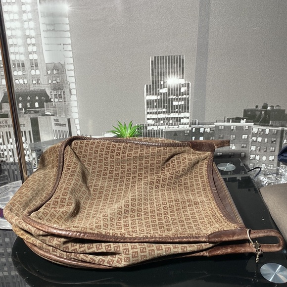 Authentic FENDI Zucca Shoulder Bag Suede Leather Brown Rehab - Picture 12 of 13